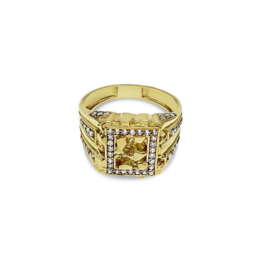 10K Yellow Gold Nugget Signet Mens Ring