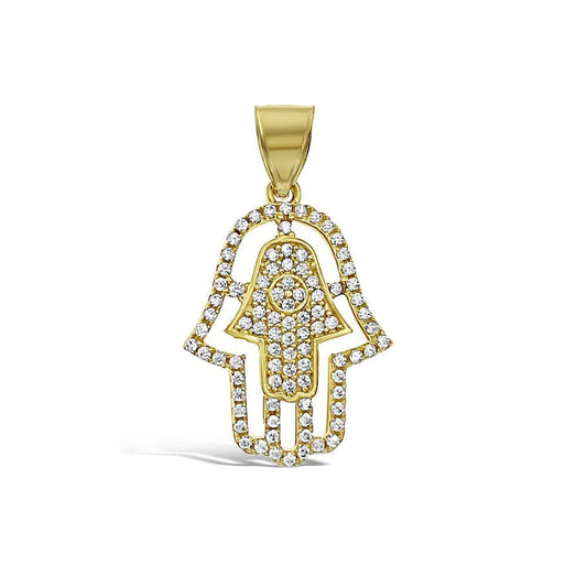 Hamsa Fatima Hand Pendant Real 10k Gold Charm 1.2"