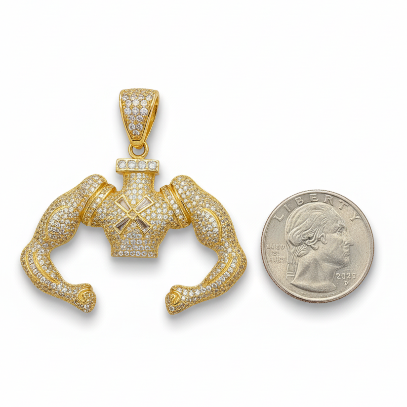 Muscular Arms Pendant 925 Sterling Silver Gold Plated