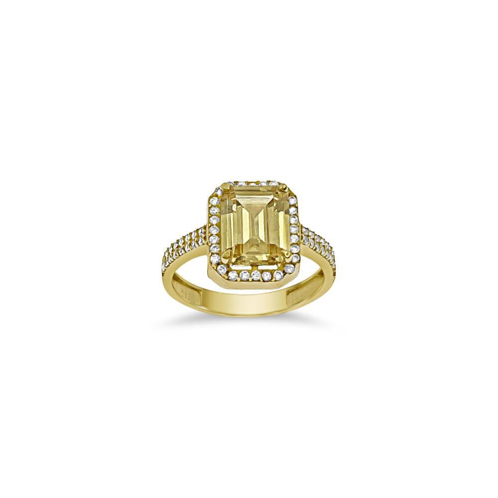 14k Gold Cushion Yellow Birthstone Ring CZ