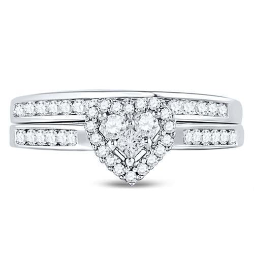 0.50ctw Diamond Heart Halo Bridal Set Ring 10K White Gold