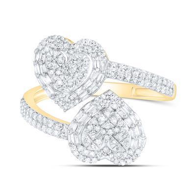 0.62ctw Baguette Diamond Heart Cluster Cuff Ring 10K Yellow Gold