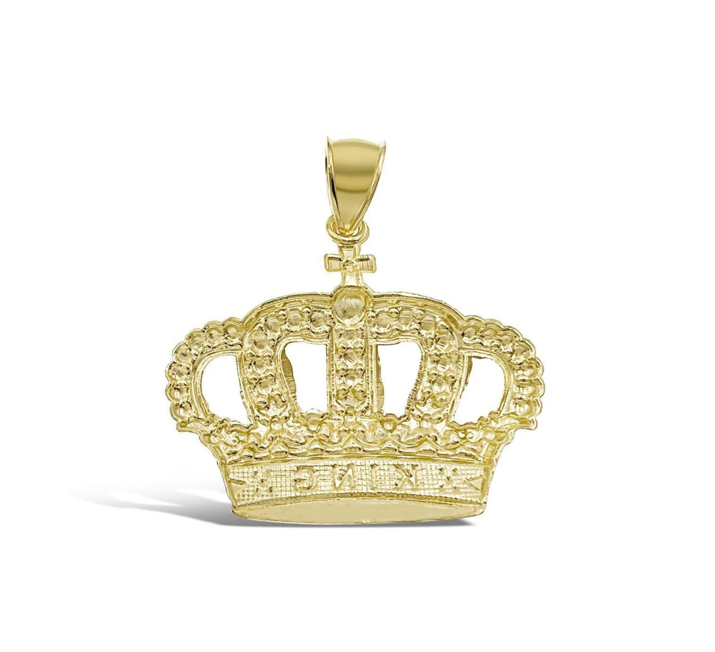 King Crown Pendant 10k Yellow Gold Men Charm 1.5"