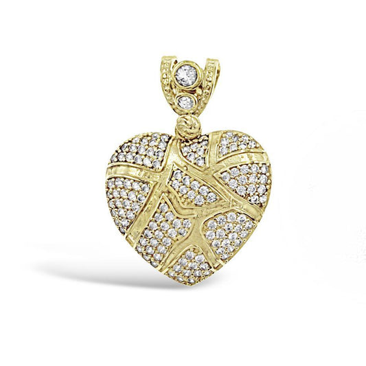 14k Yellow Gold Heart Pendant Love CZ Charm 1.2 inch