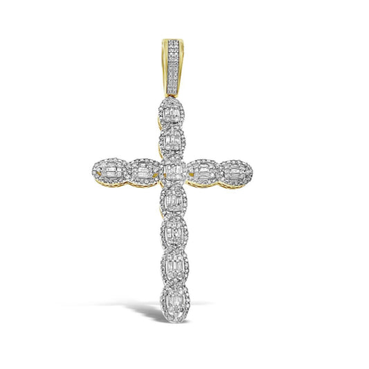 10kt Yellow Gold 1.00ctw Baguette Diamond Cross Pendant Charm