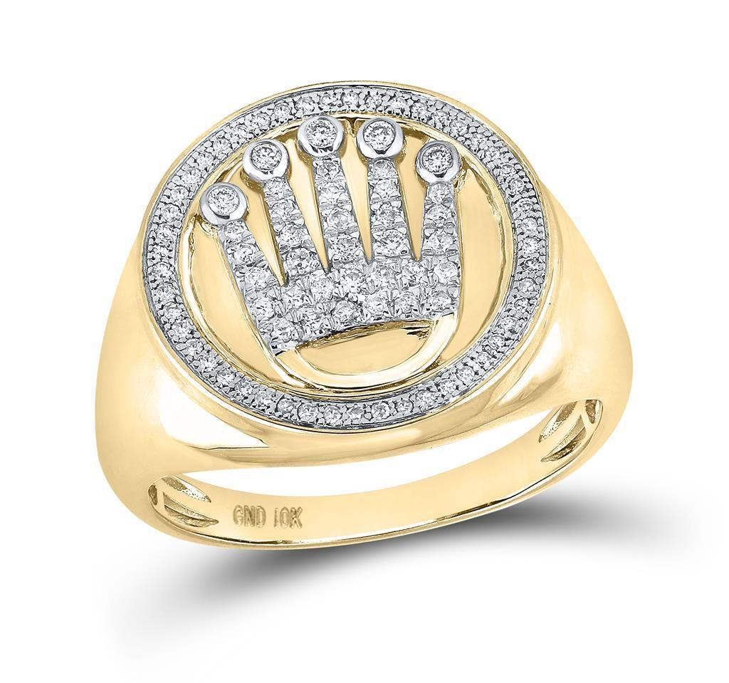 0.41ctw Diamond Crown King Signet Mens Ring Band 10k Yellow Gold