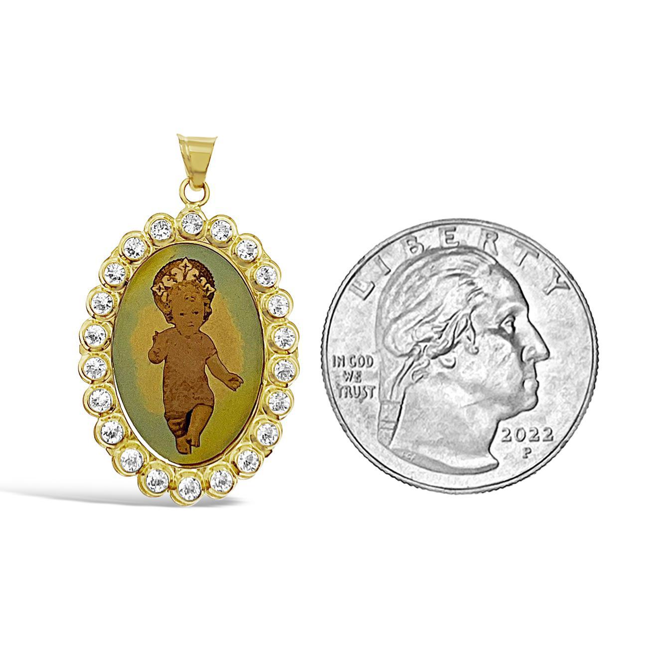 14k Yellow Gold Baby Jesus Pendant Charm Oval 1.3"