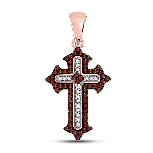 0.21ctw Diamond Cross Pendant Red White 10K Rose Gold Charm
