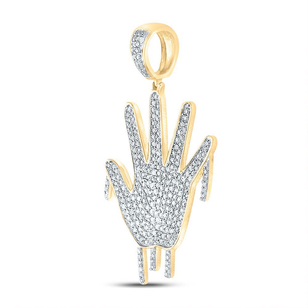 Diamond Dripping Hand Pendant 10k Yellow Gold Charm