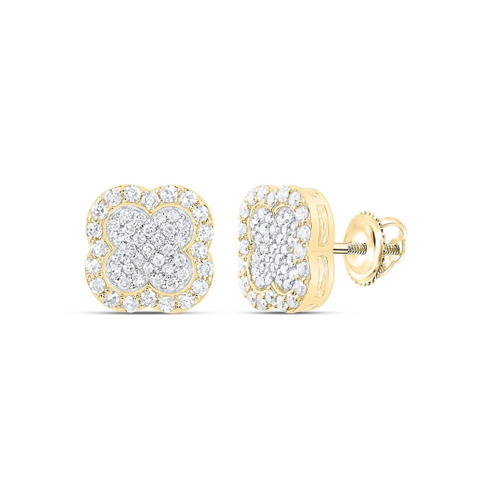 0.33ctw Diamond 10K Yellow Gold Clover Cluster Halo Stud Earrings Screw Back