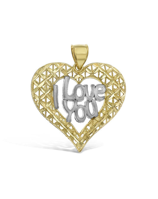 Heart I Love You Pendant 10k Gold Charm 1.8"