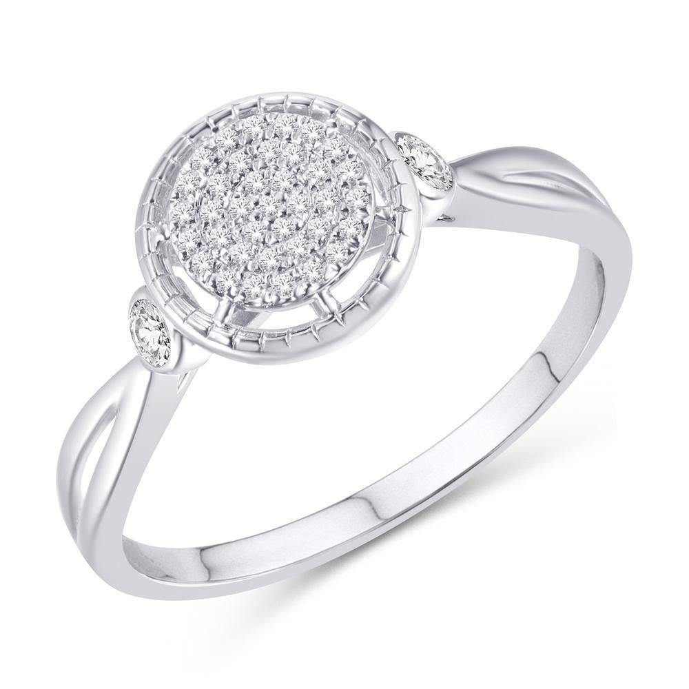 0.13ctw Diamond Cluster Halo Ring 10K White Gold