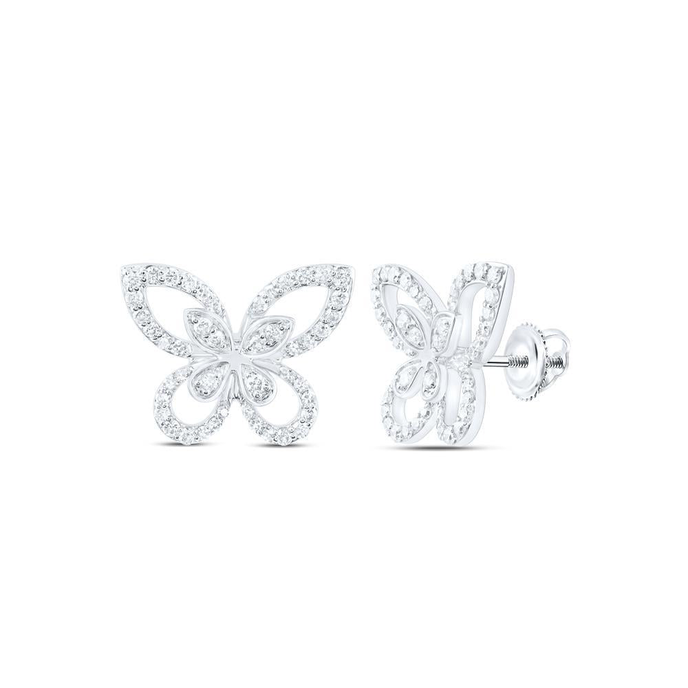 0.50ctw Diamond Butterfly Open Earrings Stud 10k White Gold Womens Screw Back