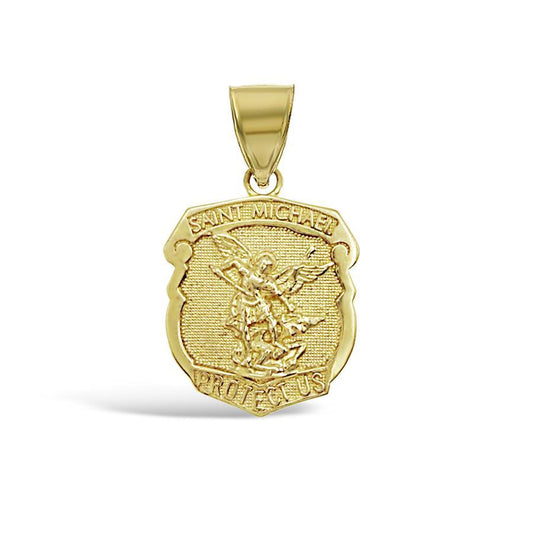 10K Yellow Gold Saint Michael Archangel Protect Us Pendant