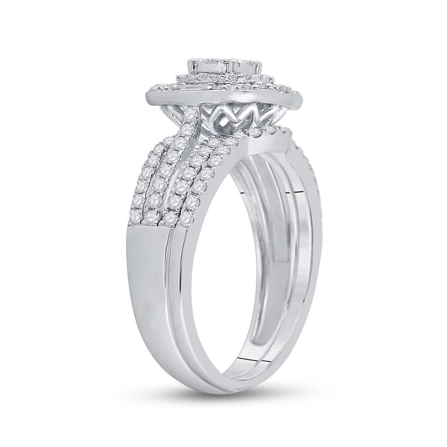 1 Ctw Round Diamond Bridal Wedding Ring Band Set 14k White Gold