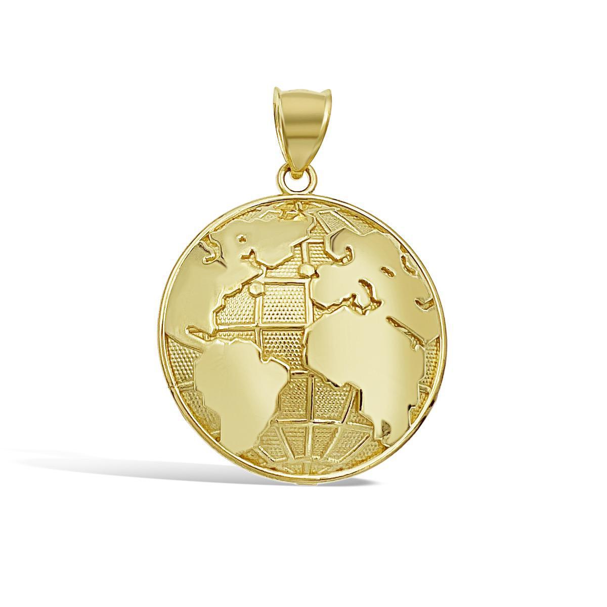 World Globe Pendant 10k Gold Mens Charm 1.5"