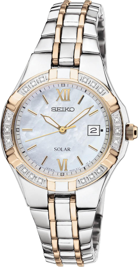 Seiko Diamond Solar Ladies Mother of Pearl Womens Watch SUT068