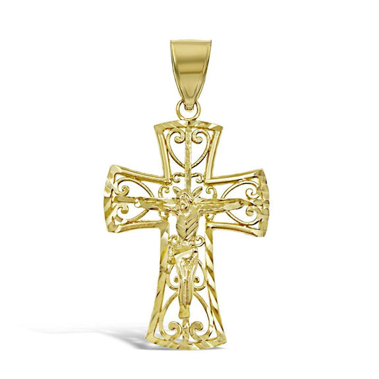 10k Yellow Gold Cross Pendant Charm 1.5"