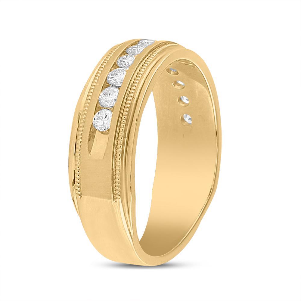 0.50Cttw Round Diamond Mens Wedding Single Row Band Ring 14k Yellow Gold