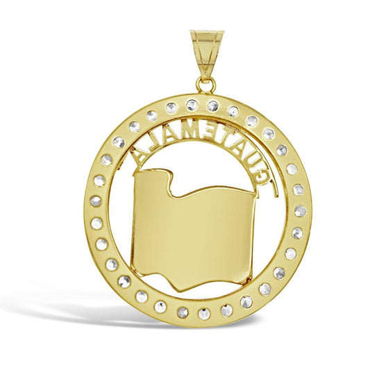 14k Yellow Gold Guatemala Flag Pendant CZ Enamel Charm 1.2"