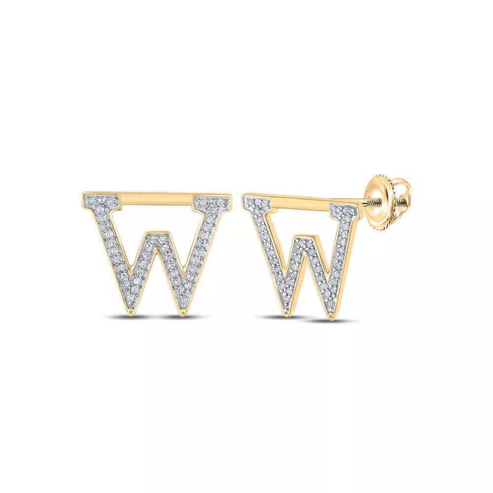 10kt Yellow Gold Womens Round Diamond W Initial Letter Earrings