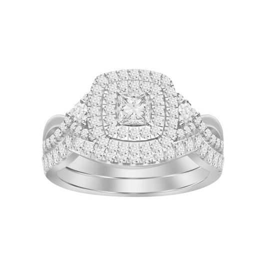 0.75ctw Princess Diamond Halo Wedding Ring Set 14k White Gold