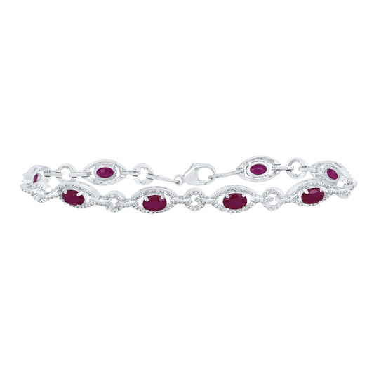 0.33ctw Natural Diamond Simulated Ruby Tennis Bracelet 925 Sterling Silver