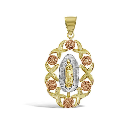 14K Tri Color Gold Virgin Mary Pendant