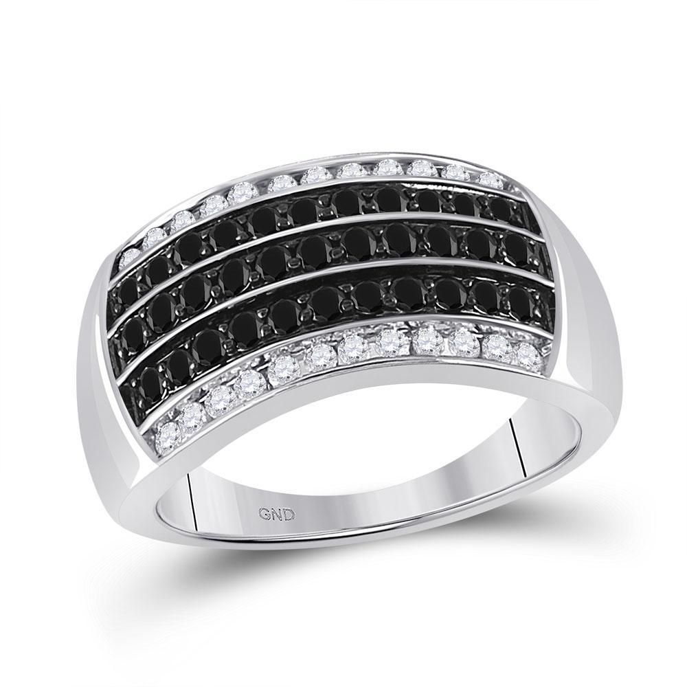 1.00cttw Black Round Diamond Mens Band 10k White Gold Ring