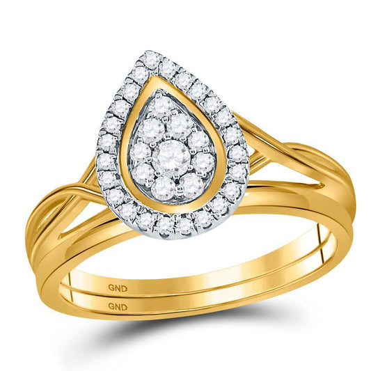 0.33ctw Diamond Pear Teardrop Cluster Wedding Bridal Ring Band Set 10k Gold