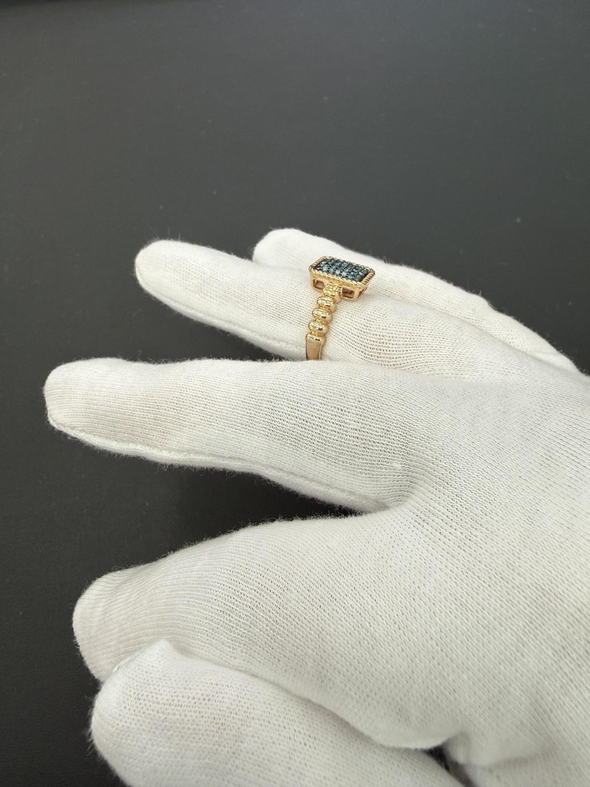 0.25ctw Blue Diamond Rectangle Cluster Ring 10K Yellow Gold