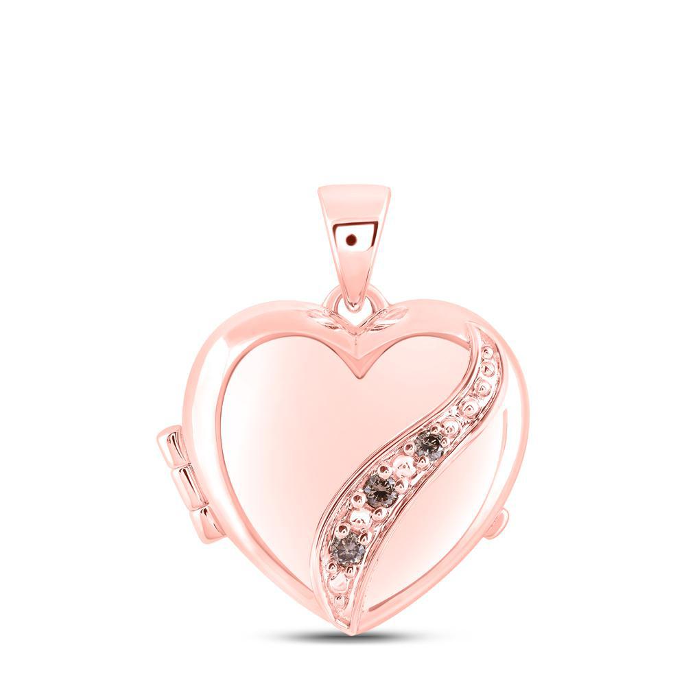 Chocolate Diamond Heart Locket Double Picture Photo Pendant 10k Rose Gold Memory