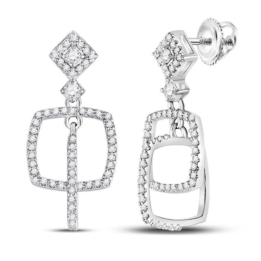 0.42ctw Diamond Square Dangle Stud Earrings 10k White Gold Screw Back Womens