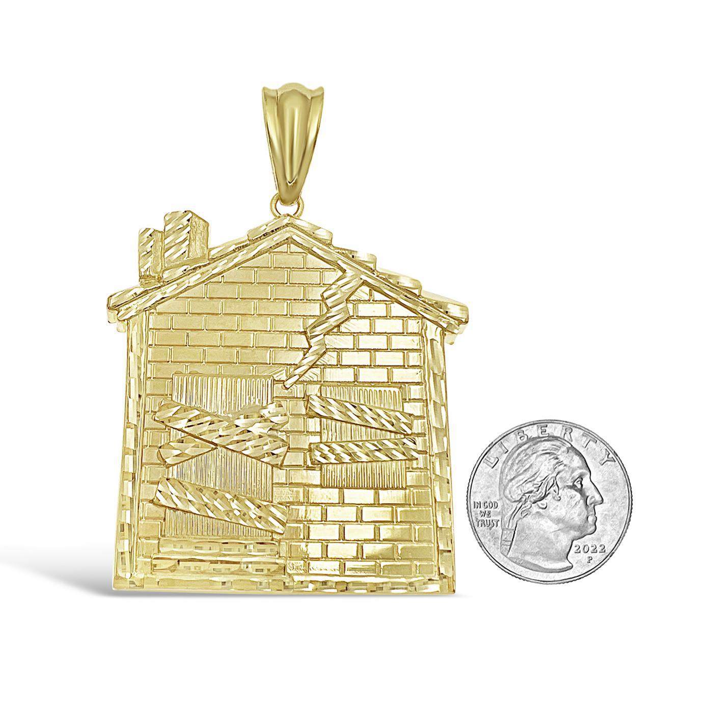 Large Trap House Pendant Real 10k Yellow Gold Charm 3.1"