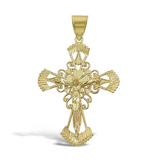 Cross Jesus Crucifix Pendant Real Solid 10k Yellow Gold Mens Charm 2.3 inch