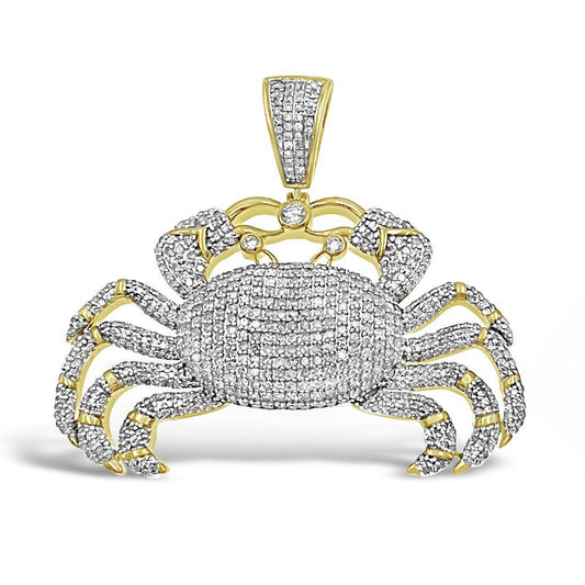 3.29 Ctw Diamond Crab Cancer Zodiac Sign Charm Pendant 10k Yellow Gold Mens