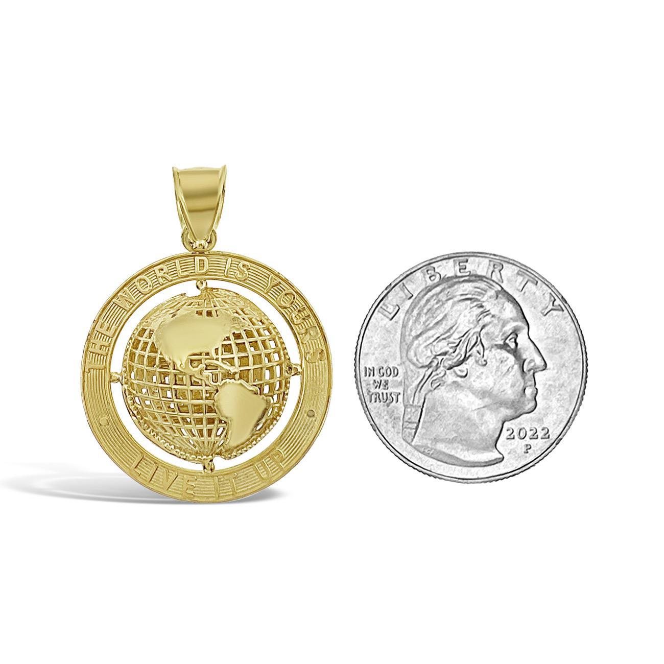 World Globe Pendant 10k Gold The World is Yours Charm 1.4"