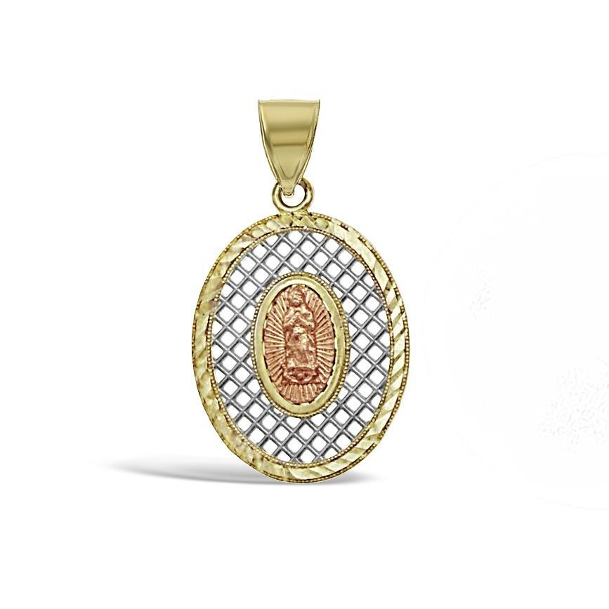 14K Tri Color Gold Virgin Mary Oval Pendant