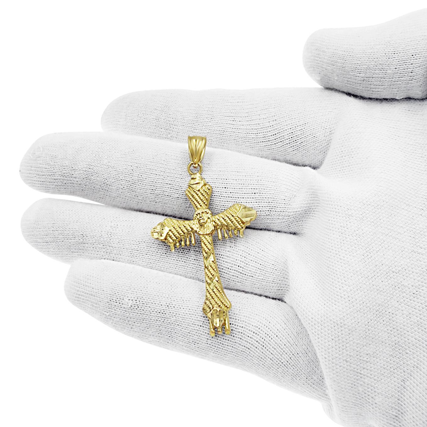 10K Yellow Gold Jesus Face Cross Pendant Charm
