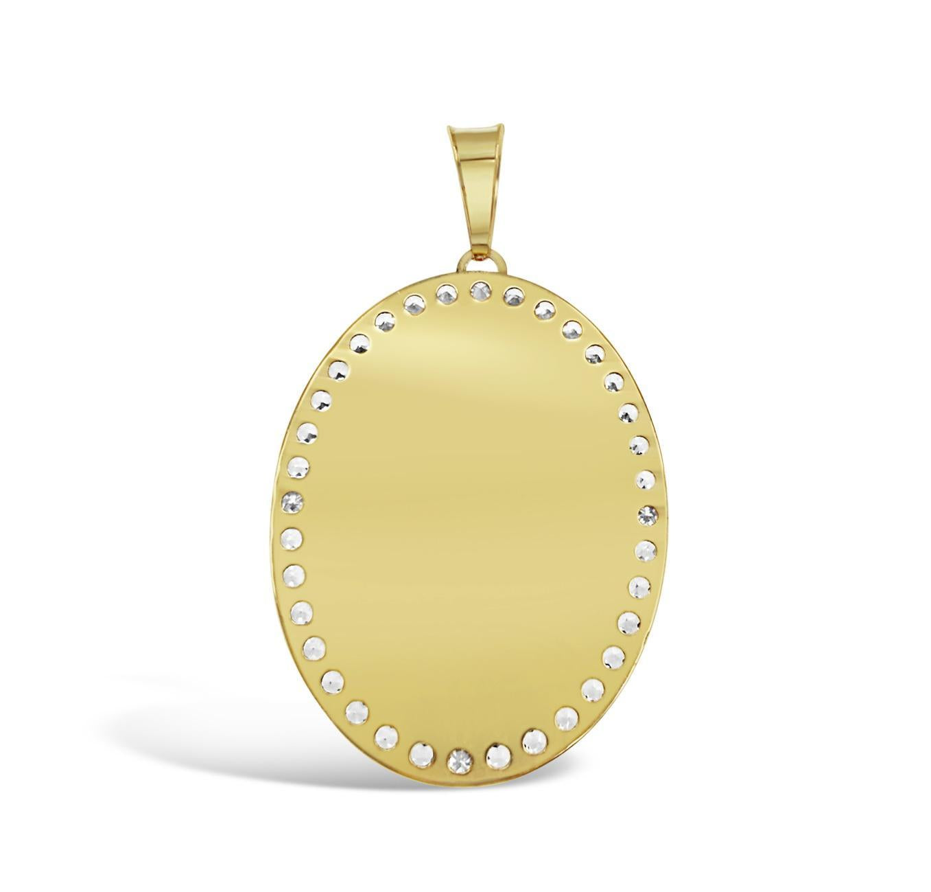 Virgin Mary Guadalupe Pendant 10K Tri Color Gold CZ Oval Religious