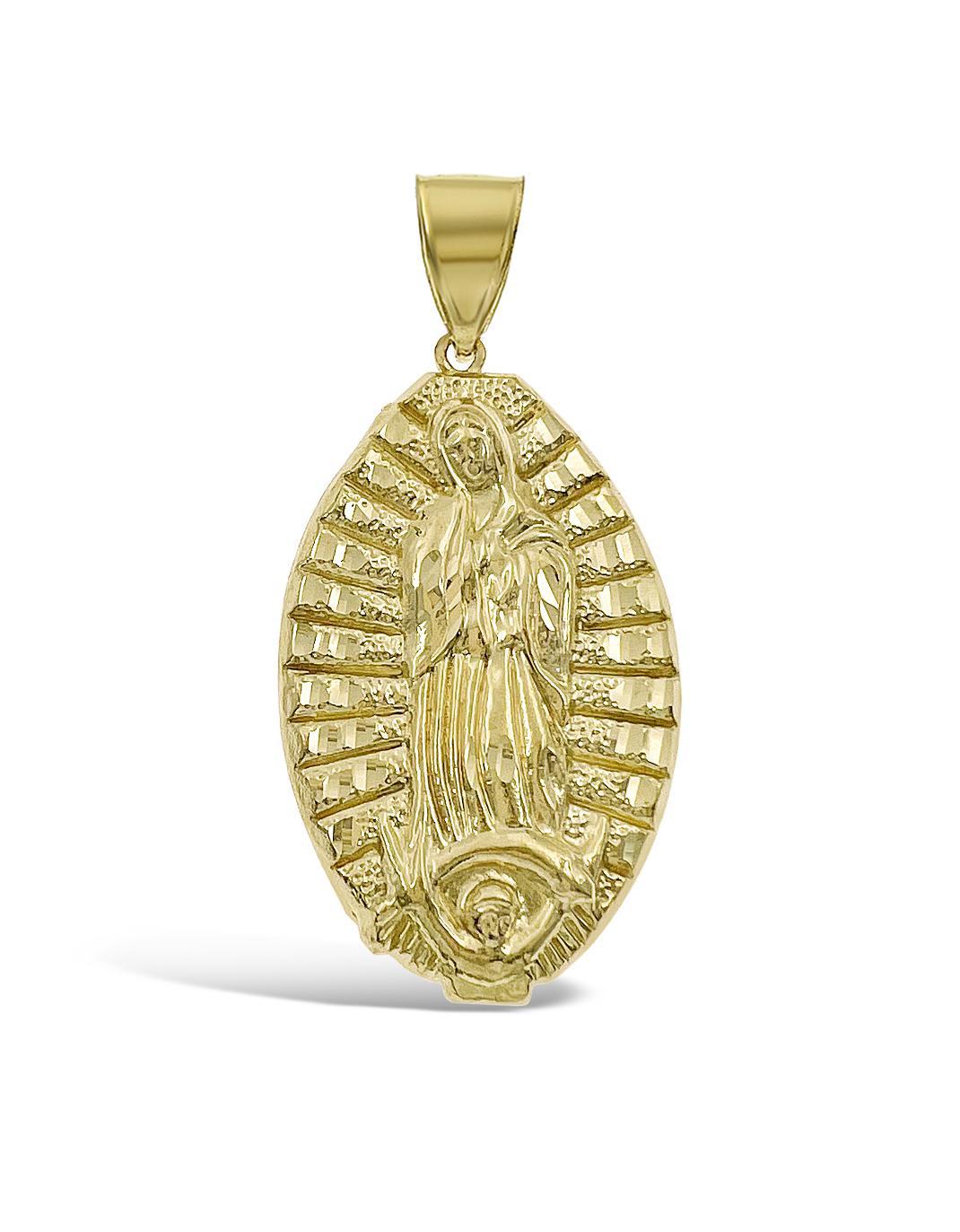 Virgin Mary Pendant 10k Gold Lady Guadalupe Charm 2.1"