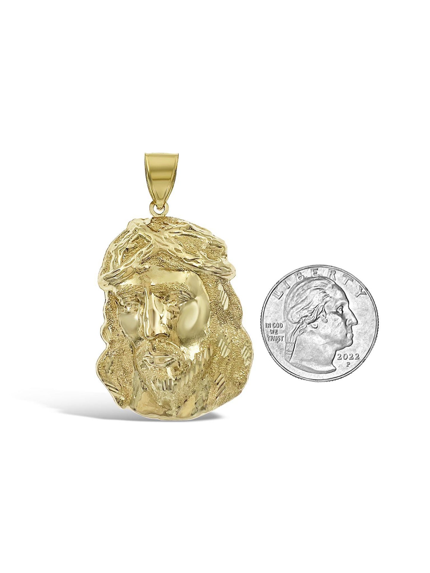 Jesus Head Pendant Real 10k Yellow Gold Men Charm 2"