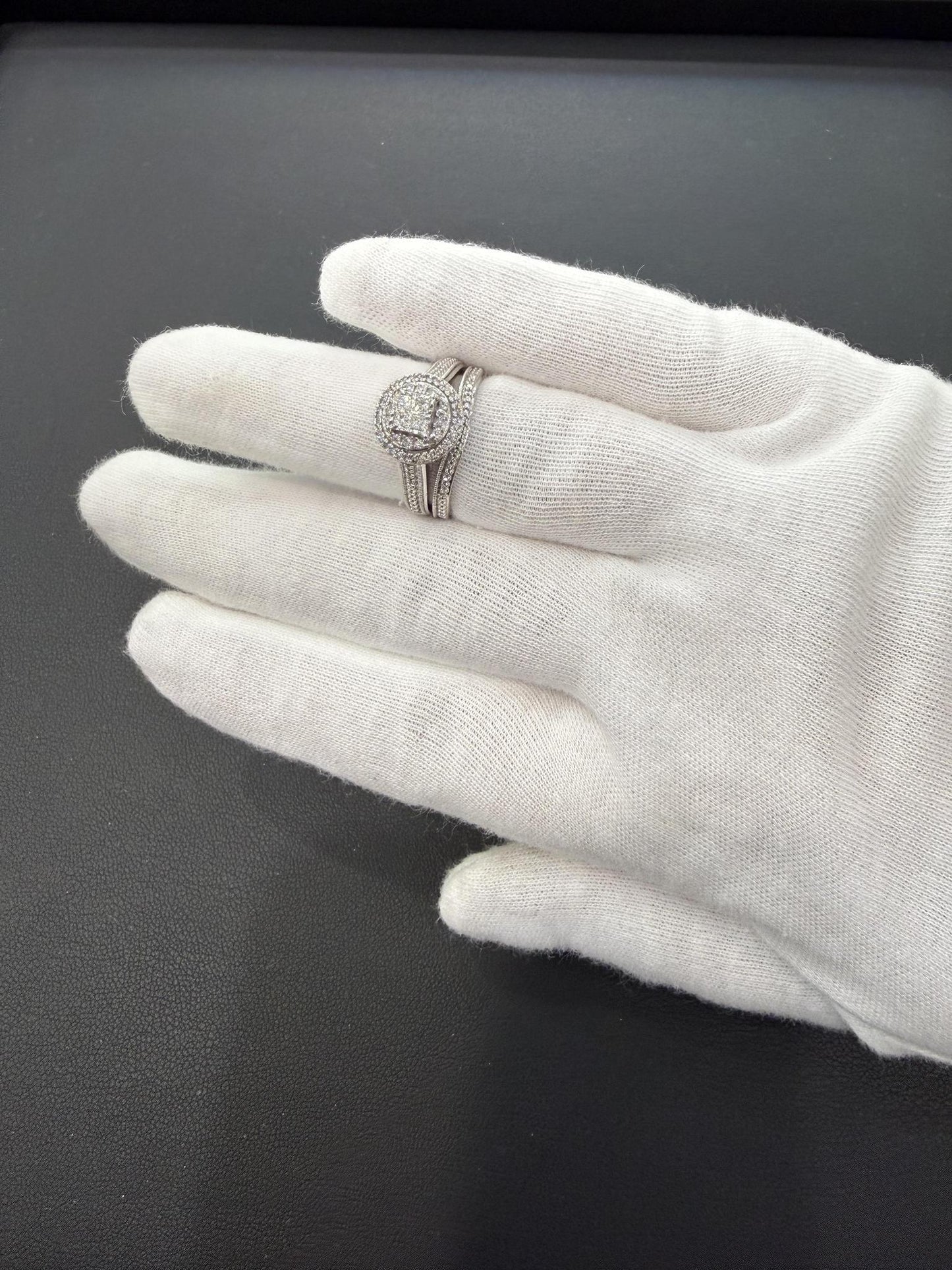0.33ctw Diamond Princess Cut Double Halo Bridal Ring Set 10K White Gold