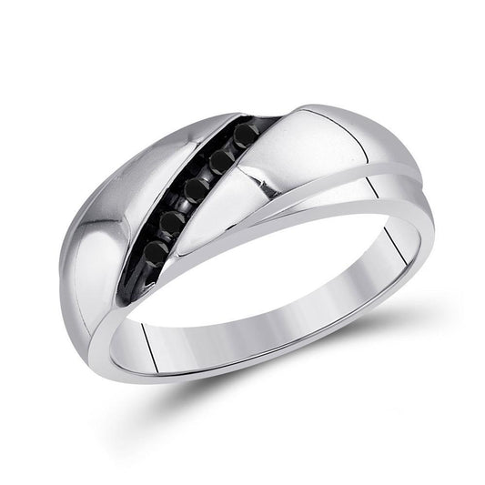 Sterling Silver Mens Round Black Color Treated Diamond Diagonal Row Band Ring