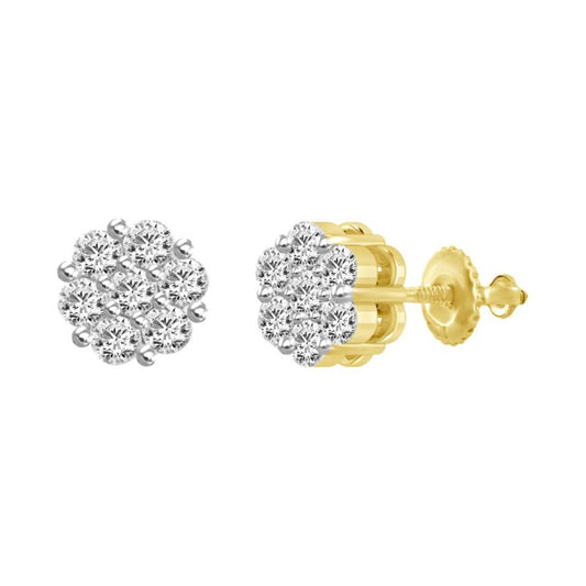 1.00cttw Diamond Round Stud Flower Earrings 14k Yellow Gold Screw Back