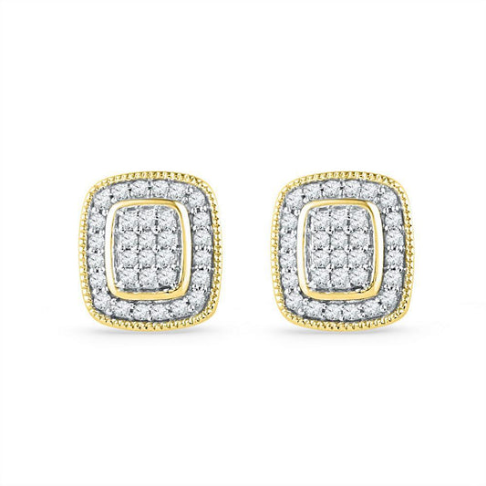 0.25cttw Diamond Square Cluster Stud Cushion Earrings 10k Gold Screw Back