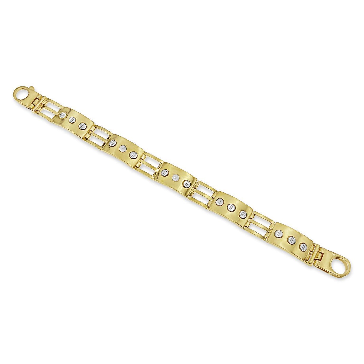 12mm Railroad Screw Link Bracelet 10k Two Tone Gold Mens 8.5"