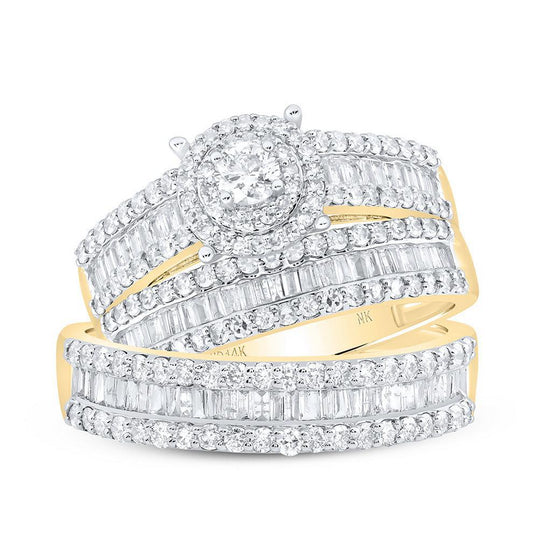 1.75 ctw Diamond Baguette Trio Wedding His Hers Set Band Ring 14k Yellow Gold