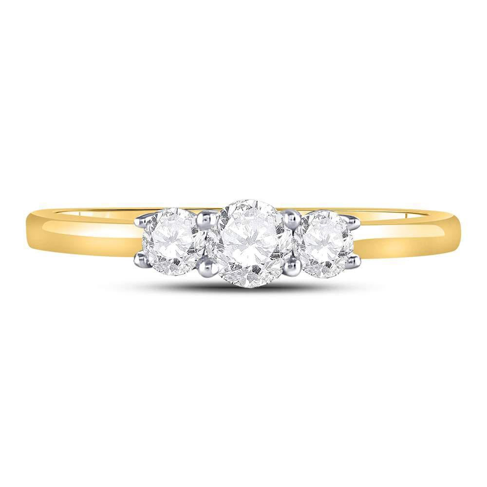 14k Yellow Gold Round Diamond 3-stone Bridal Wedding Engagement Ring 1/2Cttw