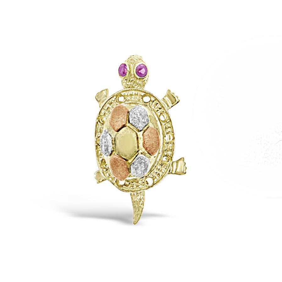 10K Tri Color Gold Turtle Pendant Charm